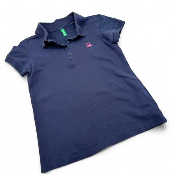 United Colors of Benetton Girls Polo Shirt Navy Preppy Uniform Classic 6-7 120cm - Picture 1 of 6